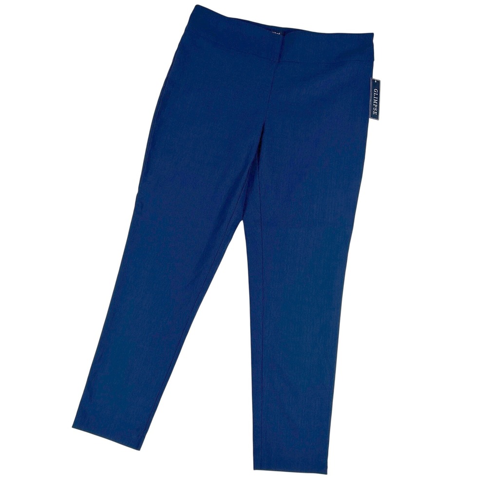 Glimpse Womens XL Navy Blue Textured Pull On Stretch Dress Pants Trousers NEW
